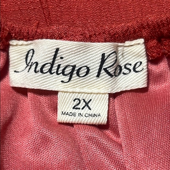 INDIGO ROSE DEEP CORAL OFF THE SHOULDER RUFFLED 3/4 SLEEVE DRESS SIZE 2X - Picture 3 of 11